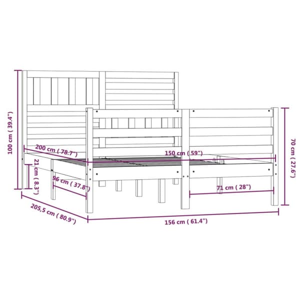 sengeramme 150x200 cm King Size massivt træ hvid