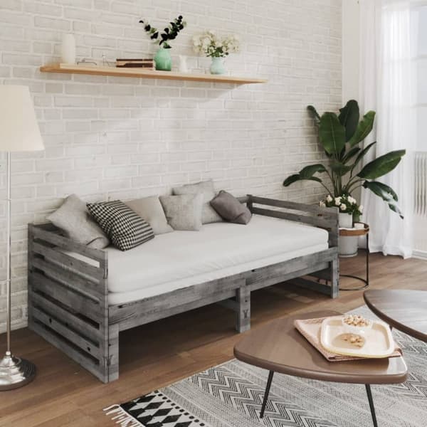 daybed med udtræk 2x(90x200) cm massivt fyrretræ grå