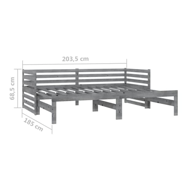 daybed med udtræk 2x(90x200) cm massivt fyrretræ grå