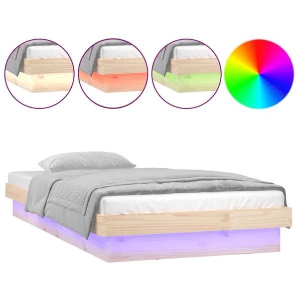 sengeramme med LED 75x190 cm Small Single massivt træ