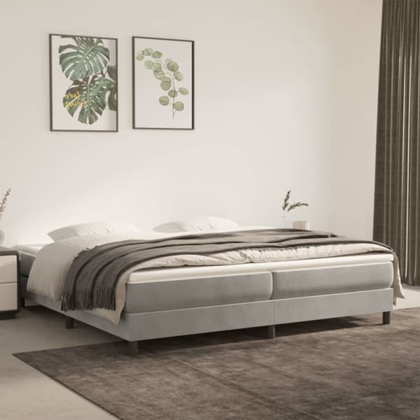 kontinentalseng med madras 200x200 cm fløjl lysegrå