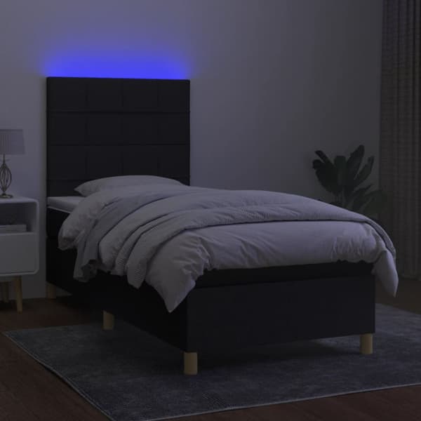 Ramsäng med madrass & LED svart 90x200 cm tyg