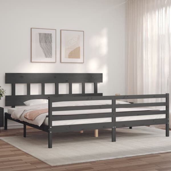 sengeramme med sengegavl 200x200 cm massivt træ grå