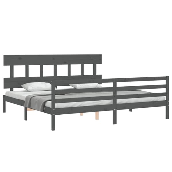 sengeramme med sengegavl 200x200 cm massivt træ grå