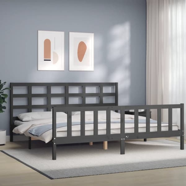 Sängynrunko päädyllä harmaa 200x200 cm täysi puu
