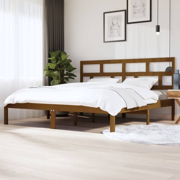 sengeramme 200x200 cm massivt fyrretræ gyldenbrun