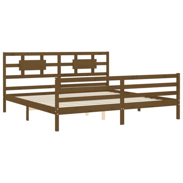 Sängynrunko päädyllä hunajanruskea 200x200 cm täysi puu