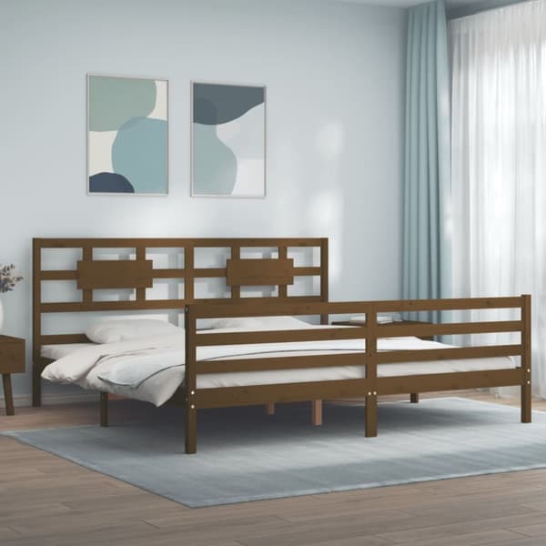 Sängynrunko päädyllä hunajanruskea 200x200 cm täysi puu