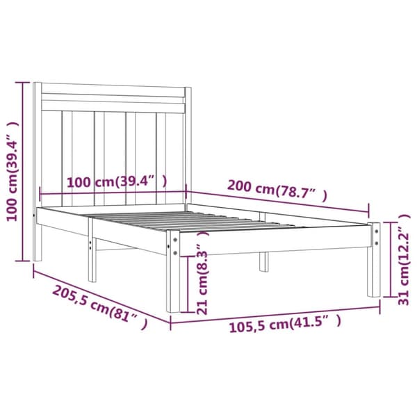 sengeramme 100x200 cm massivt træ sort