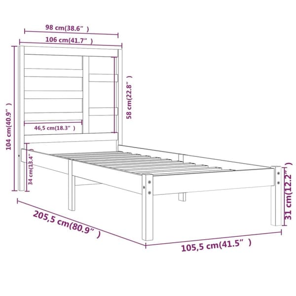 sengeramme 100x200 cm massivt træ gyldenbrun