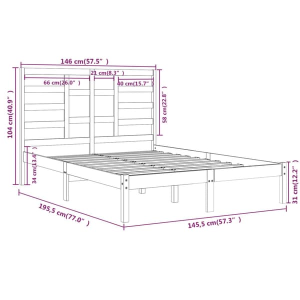 sengeramme 140x190 cm massivt træ hvid