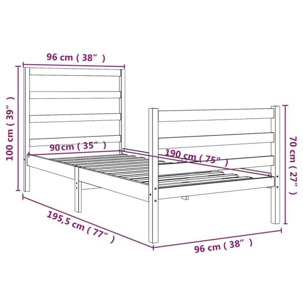 sengeramme 90x190 cm massivt fyrretræ