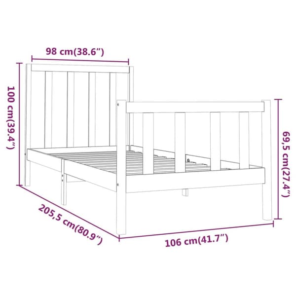 sengeramme 100x200 cm massivt fyrretræ