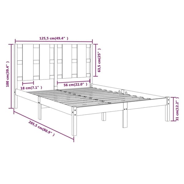 sengeramme 120x200 cm massivt fyrretræ hvid
