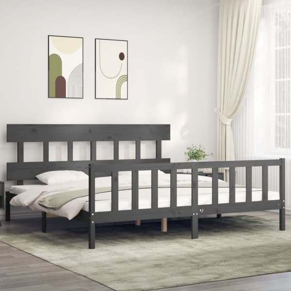 sengeramme med sengegavl 200x200 cm massivt træ grå