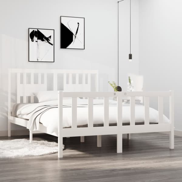 Sängynrunko valkoinen täysi mänty 135x190 cm Double