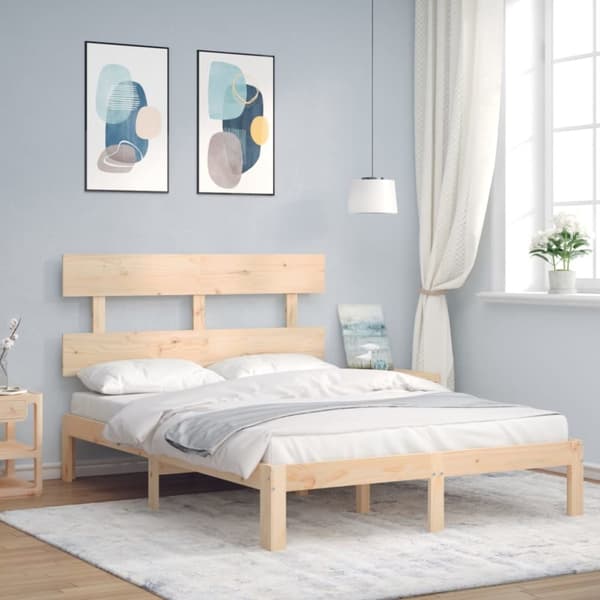 sengeramme med sengegavl 140x200 cm massivt træ hvid
