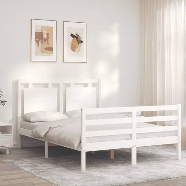 sengeramme med sengegavl 140x190 cm massivt træ hvid