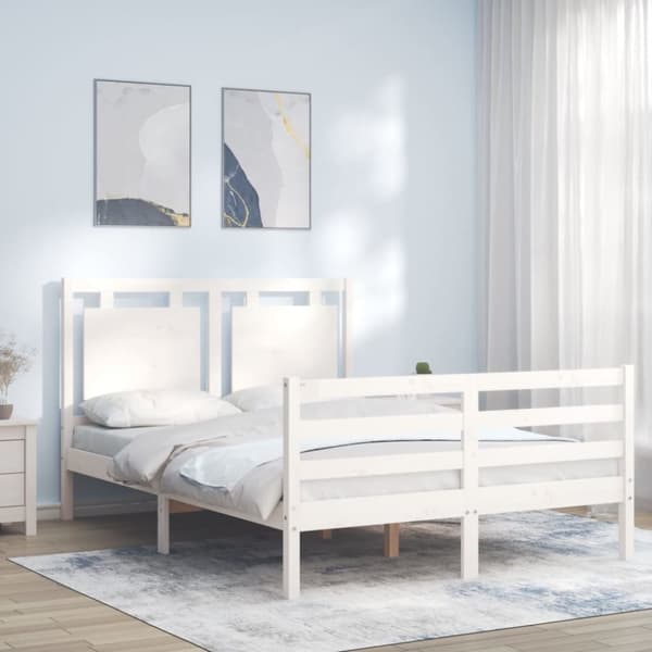 sengeramme med sengegavl 140x190 cm massivt træ hvid