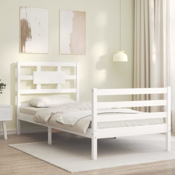 sengeramme med sengegavl 100x200 cm massivt træ hvid