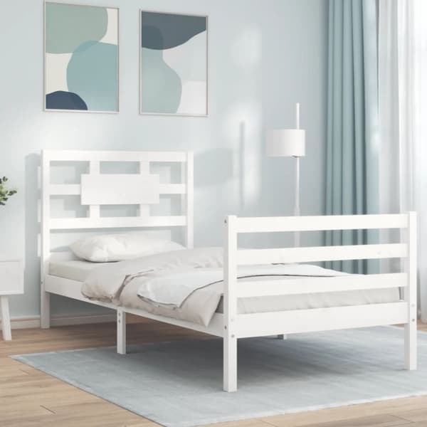 sengeramme med sengegavl 100x200 cm massivt træ hvid
