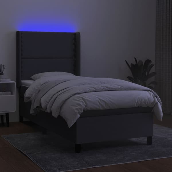 kontinentalseng med LED-lys 100x200 cm stof mørkegrå