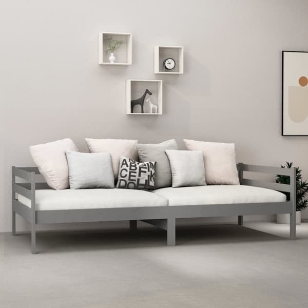 daybed med madras 90x200 cm massivt fyrretræ grå