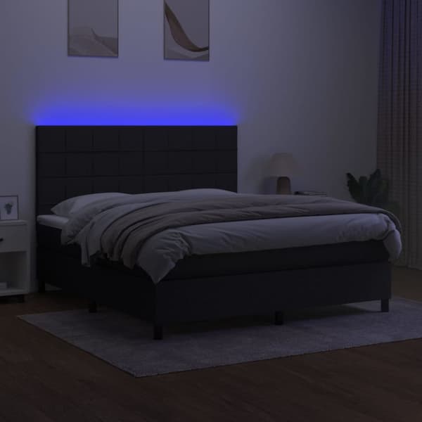 Ramsäng med madrass & LED svart 180x200 cm tyg
