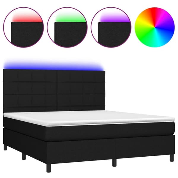 Ramsäng med madrass & LED svart 180x200 cm tyg