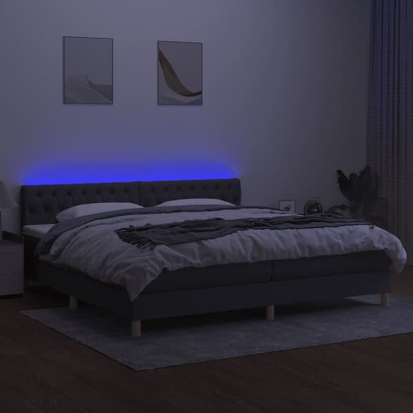 kontinentalseng med LED-lys 200x200 cm stof mørkegrå