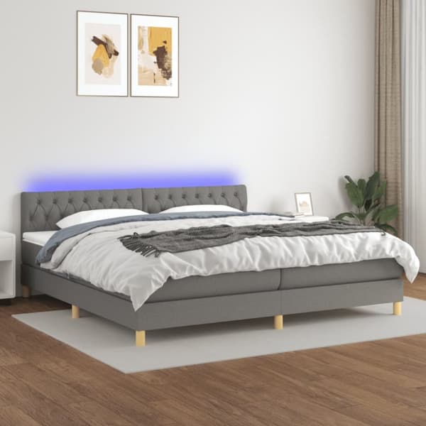 kontinentalseng med LED-lys 200x200 cm stof mørkegrå