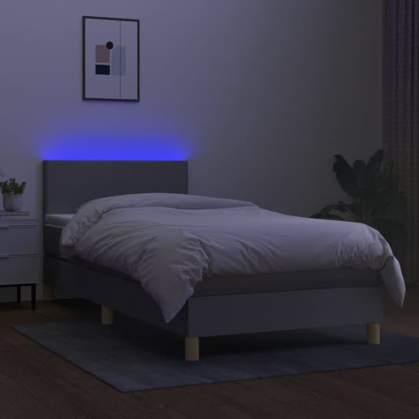 kontinentalseng med LED-lys 80x200 cm stof lysegrå
