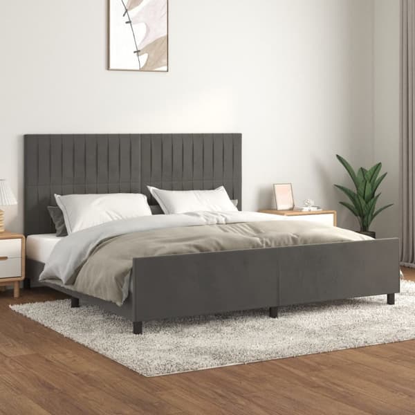 sengeramme med sengegavl 200x200 cm fløjl mørkegrå