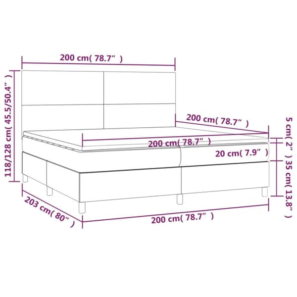 Ramsäng med madrass & LED svart 200x200 cm sammet