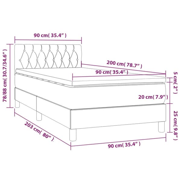 kontinentalseng med madras 90x200 cm stof sort