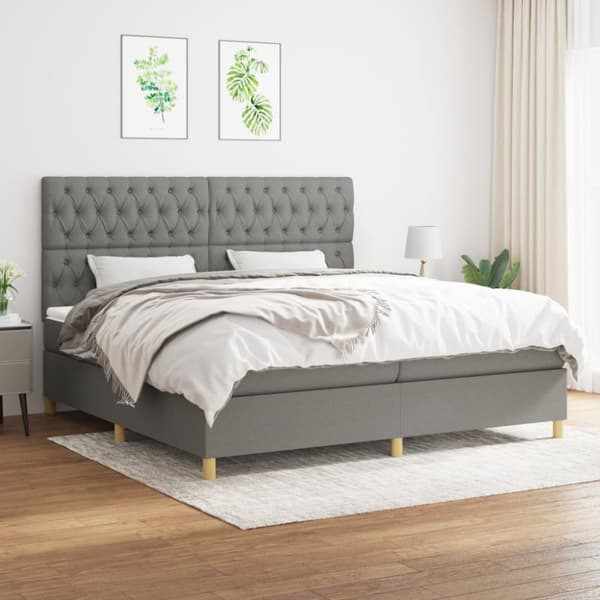 kontinentalseng med madras 200x200 cm stof mørkegrå