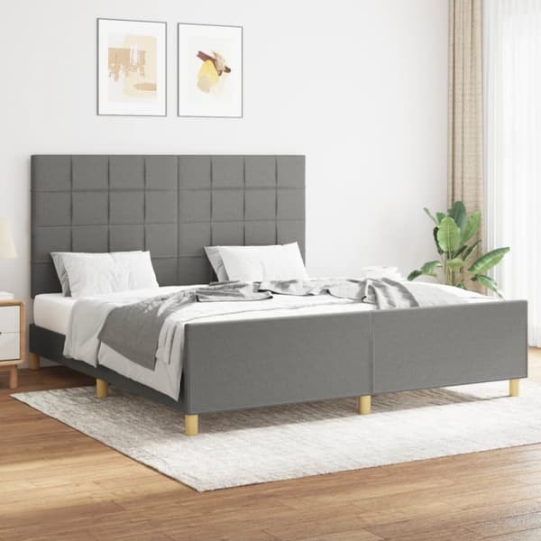 sengeramme med sengegavl 160x200 cm stof mørkegrå
