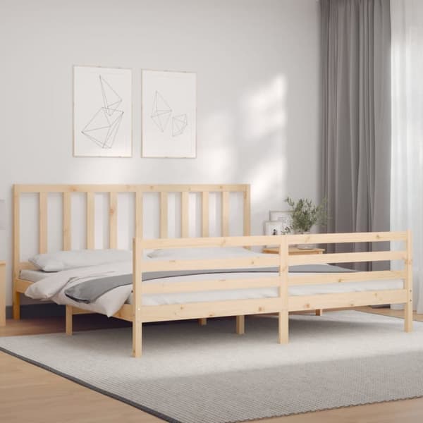 Sängram med huvudgavel 200x200 cm massivt trä