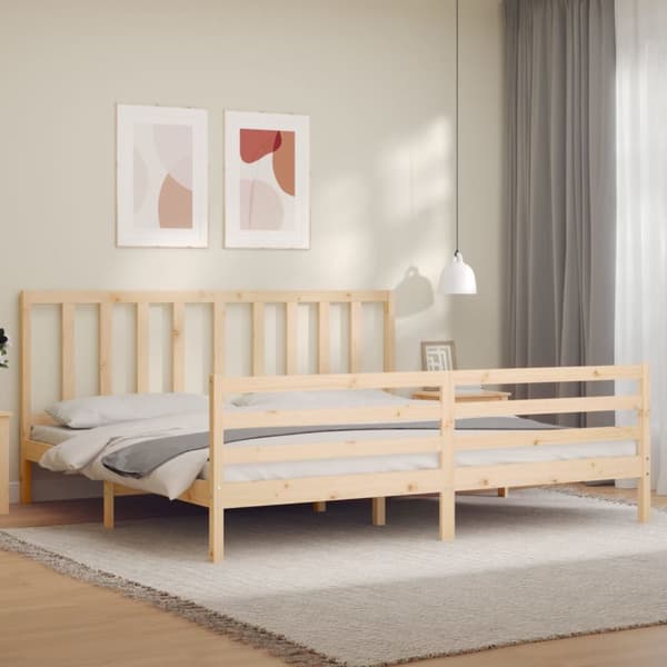 Sängram med huvudgavel 200x200 cm massivt trä