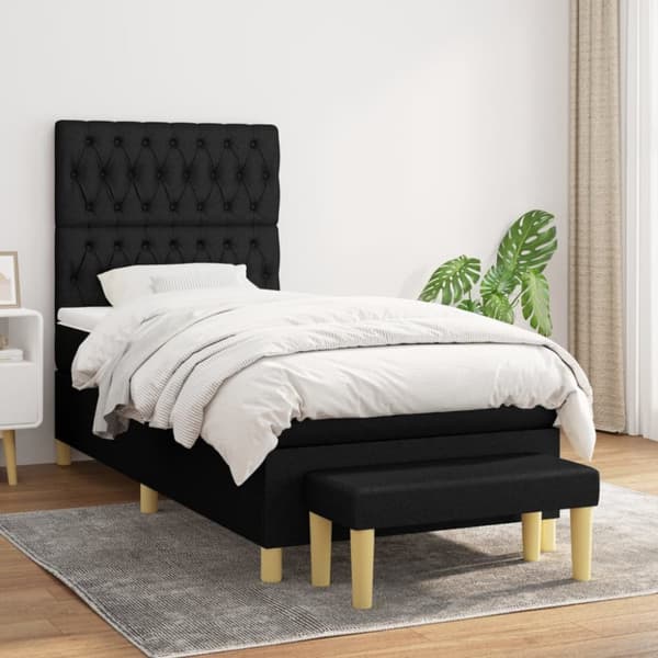 Ramsäng med madrass svart 90x190 cm tyg