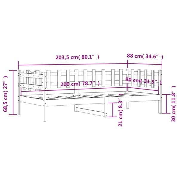 daybed uden madras 80x200 cm massivt fyrretræ
