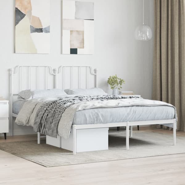 sengeramme med sengegavl 150x200 cm metal hvid