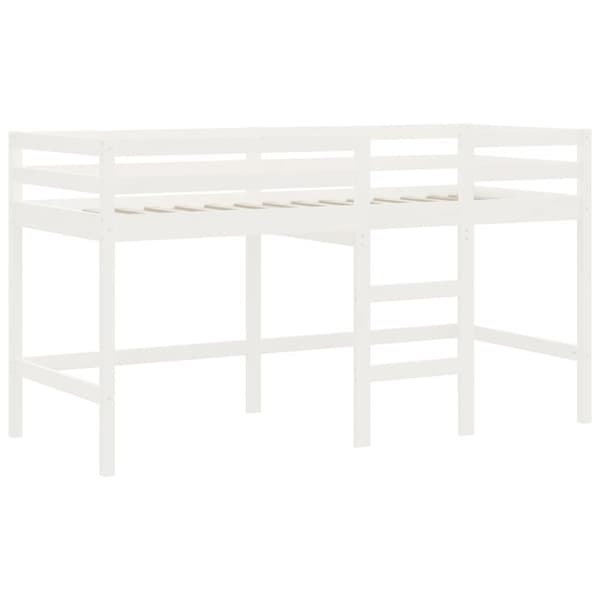 højseng med stige 90x200 cm massivt fyrretræ hvid