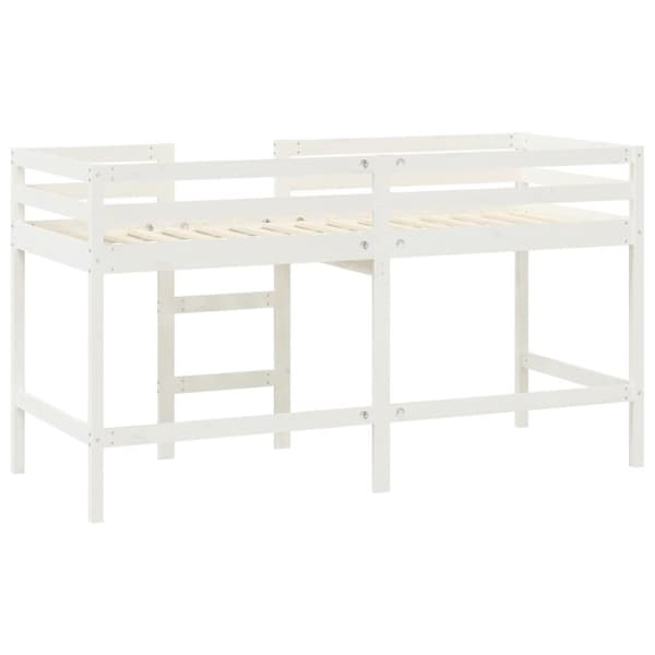 højseng med stige 90x200 cm massivt fyrretræ hvid