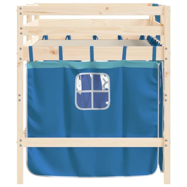 Loftsäng med rutschkana blå 80x200 cm massiv furu
