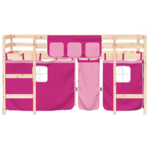 Loftsäng med rutschkana rosa 90x190 cm massiv furu