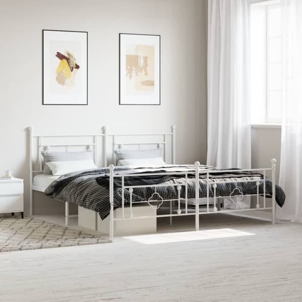sengeramme med sengegavl og fodgærde 183x213 cm metal hvid