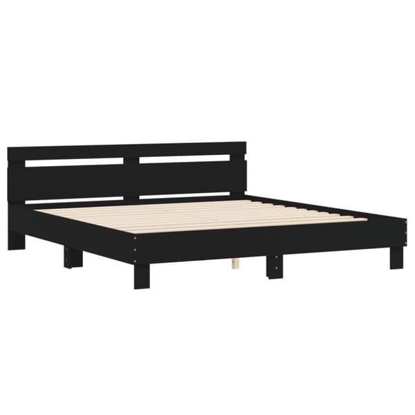 sengeramme med sengegavl 200x200 cm konstrueret træ sort
