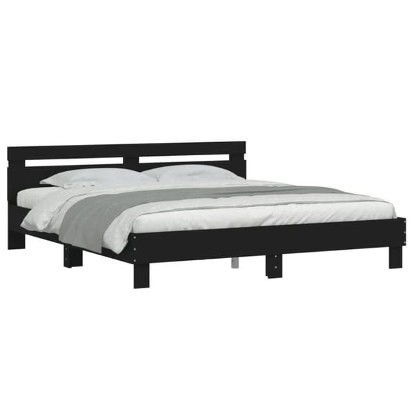 sengeramme med sengegavl og LED-lys 160x200 cm sort