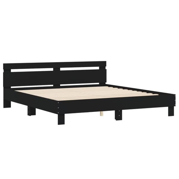 sengeramme med sengegavl og LED-lys 160x200 cm sort